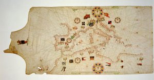 Miniaturní námořní mapa centrálního Středomoří, 1560 (pergamen)